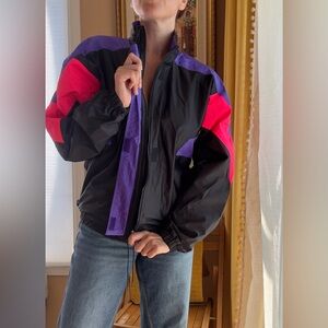 Vintage 90s Y2K Colorblock Windbreaker Jacket Black Purple Retro Zip Up Unisex